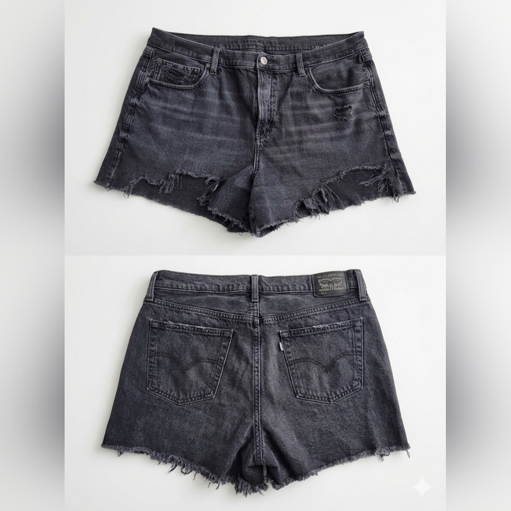 American Eagle Highest Rise Shorts Black Distressed Denim Size 16